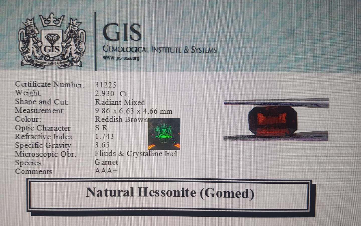 GMD4001 4 Hessonite (Gomed) 2.93 Ct.