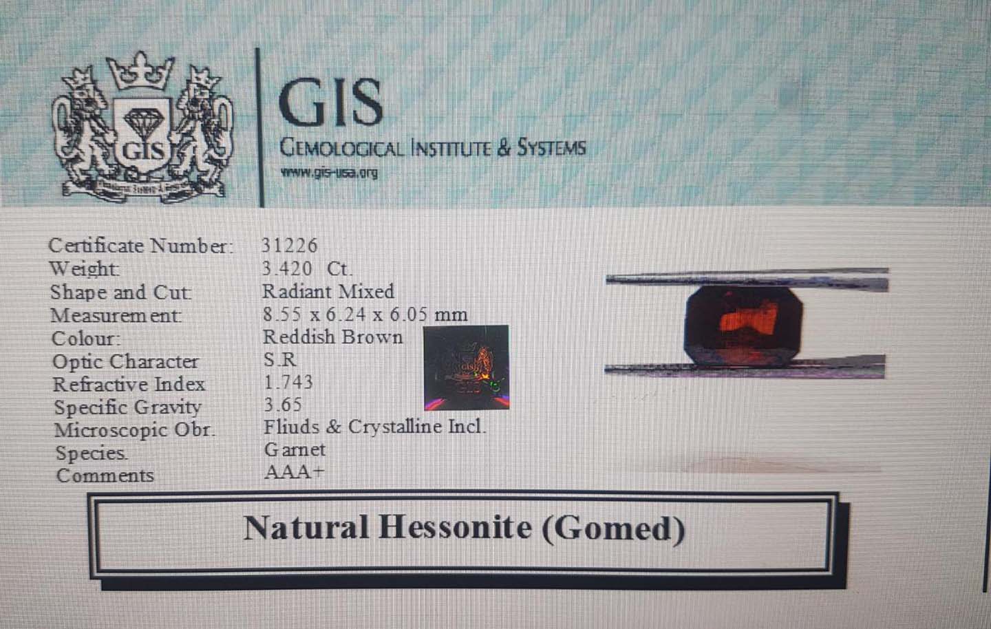 GMD4002 4 Hessonite (Gomed) 3.42 Ct.
