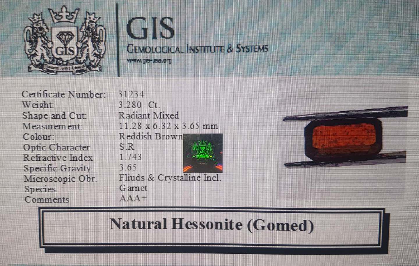 Hessonite (Gomed) 3.28 Ct.