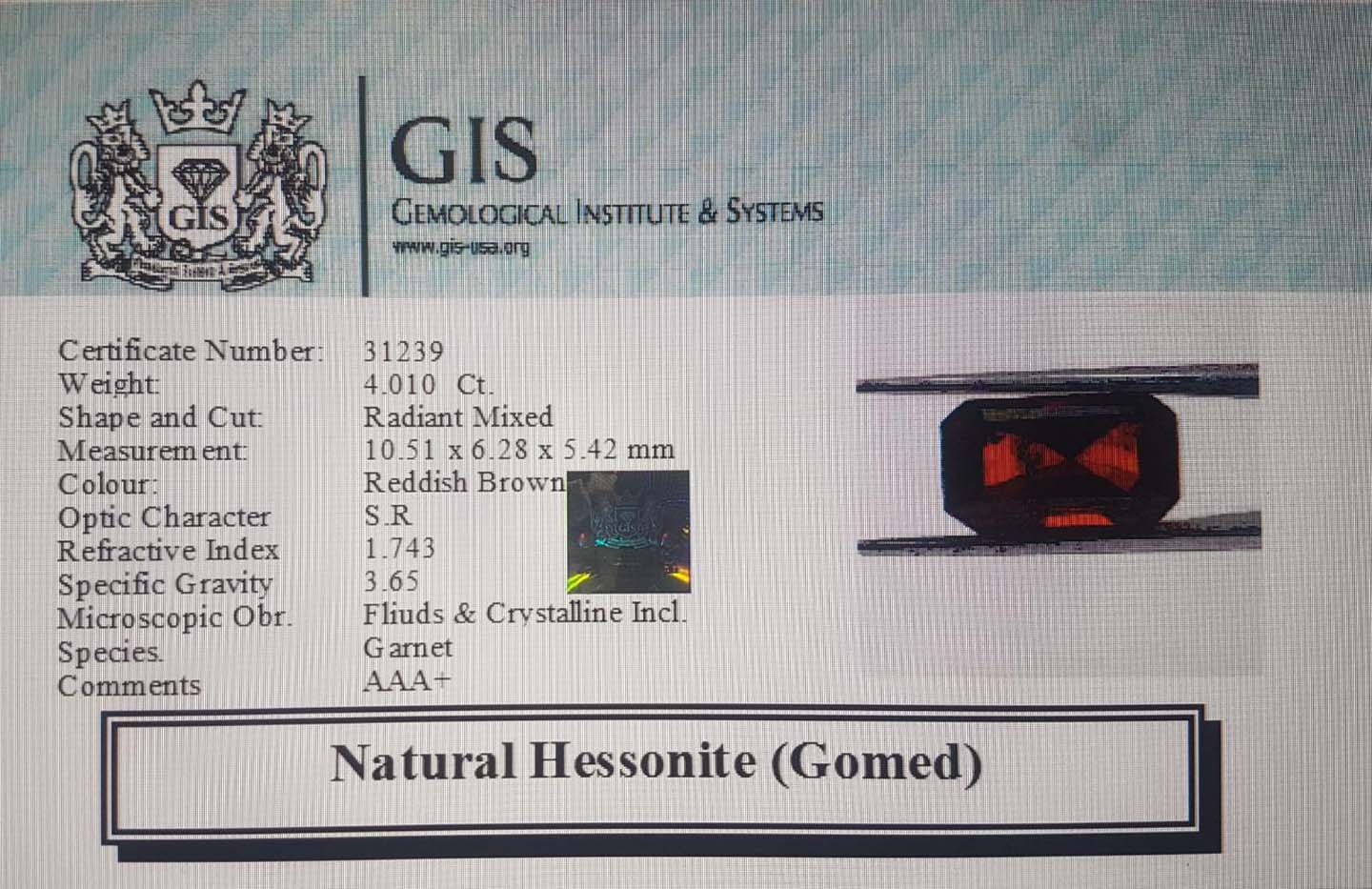 GMD4015 4 Hessonite (Gomed) 4.01 Ct.