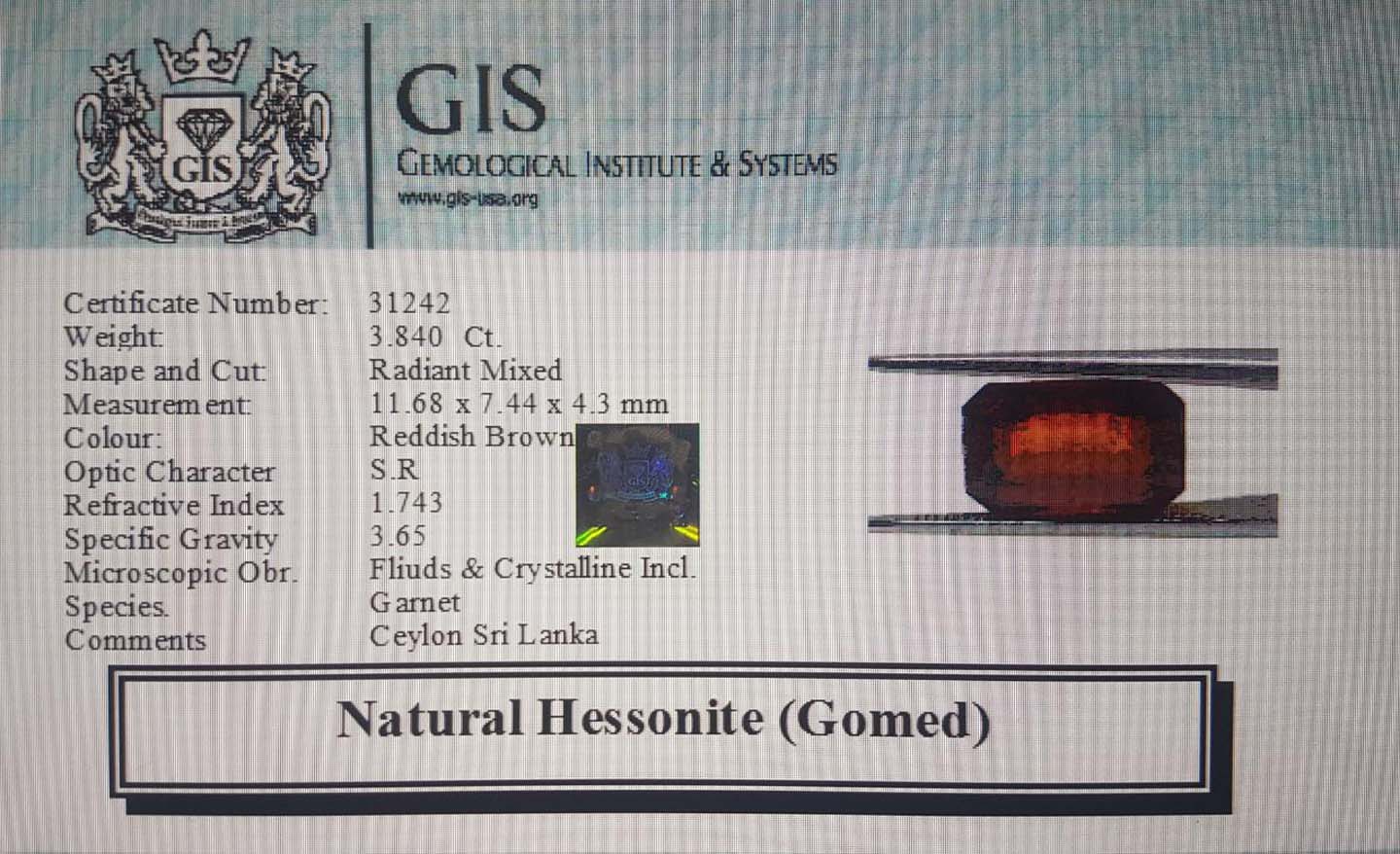 Hessonite (Gomed) 3.84 Ct.