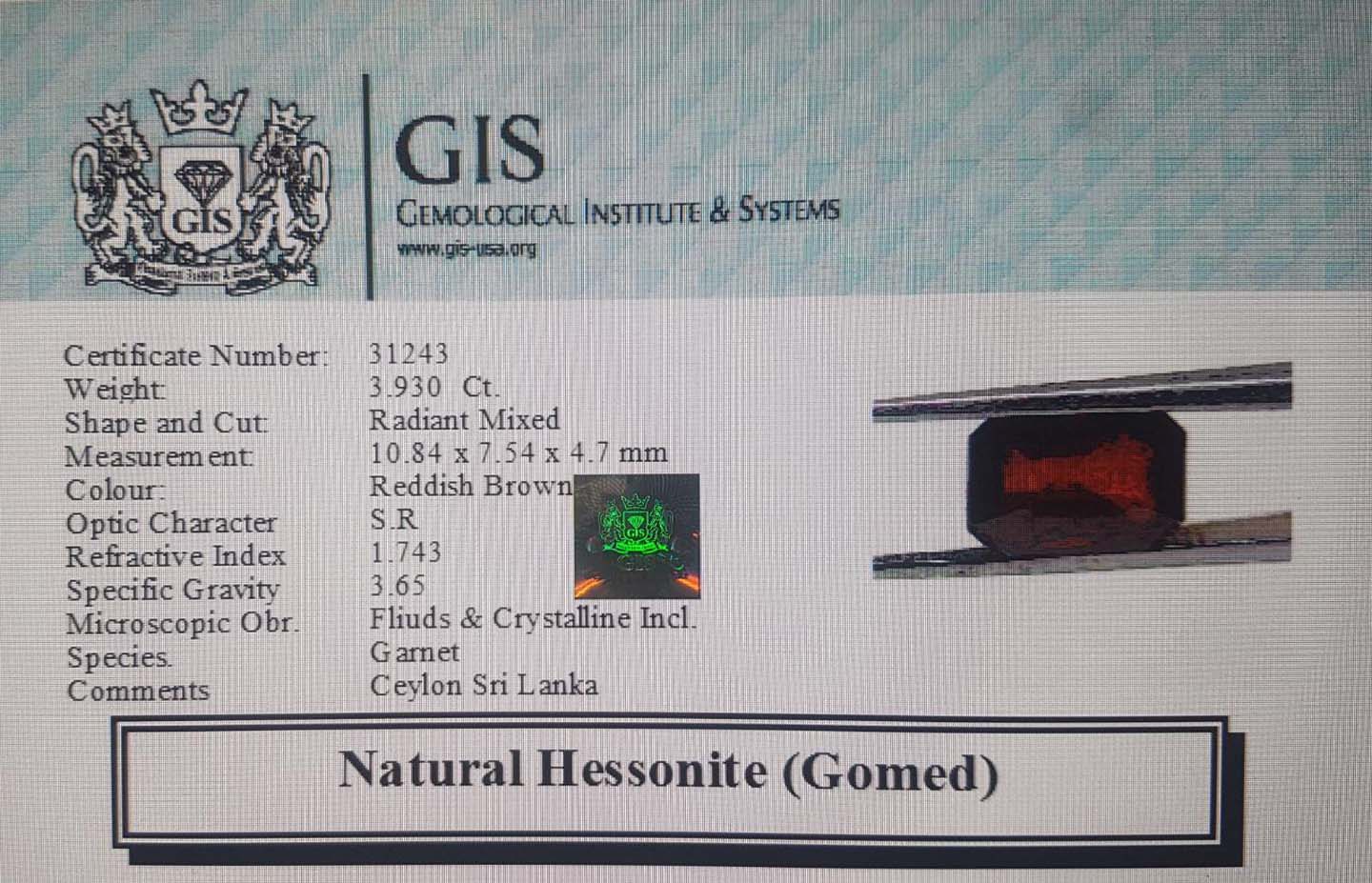 Hessonite (Gomed) 3.93 Ct. 5 GMD4019 4 Hessonite (Gomed) 3.93 Ct.