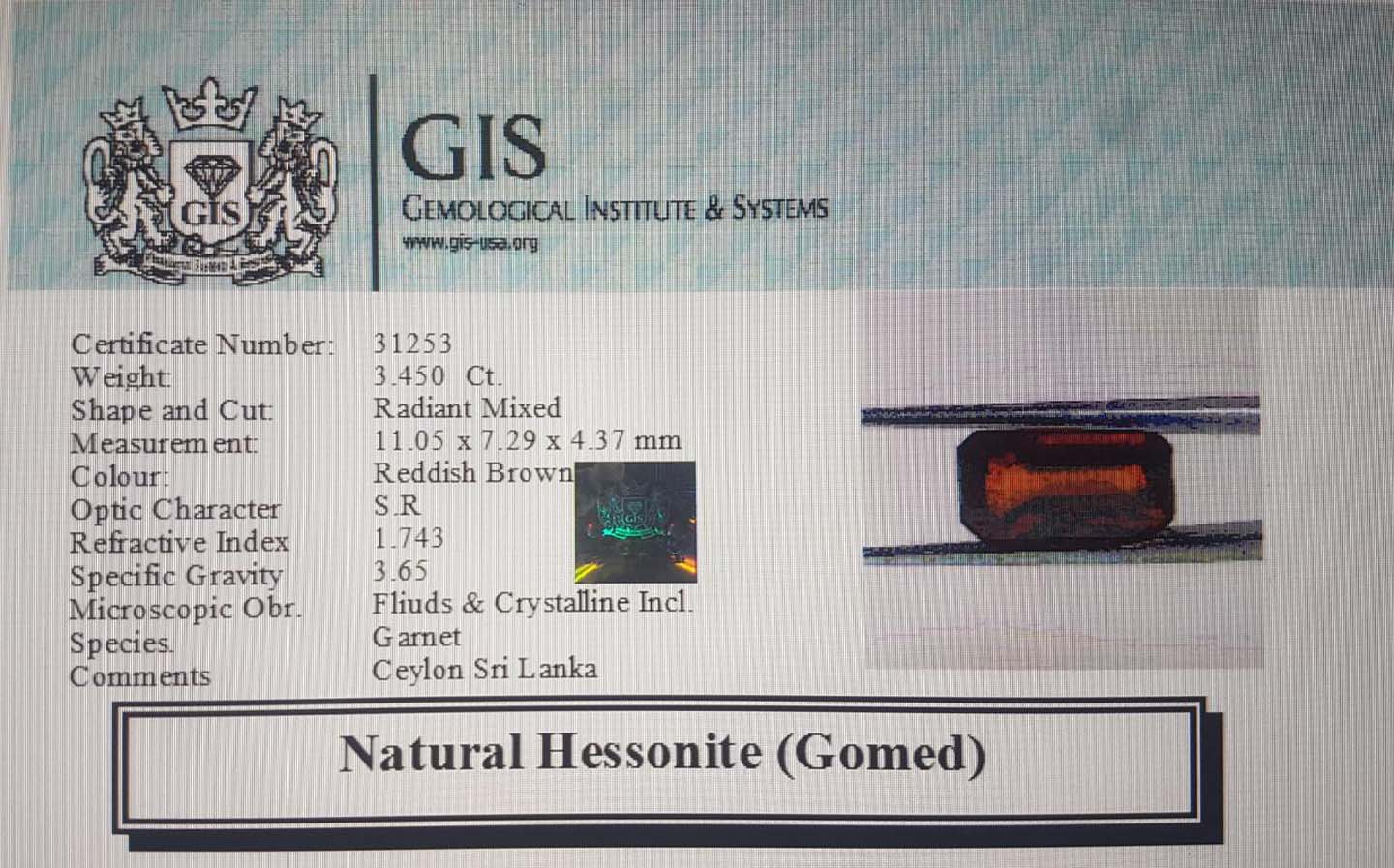 Hessonite (Gomed) 3.45 Ct.