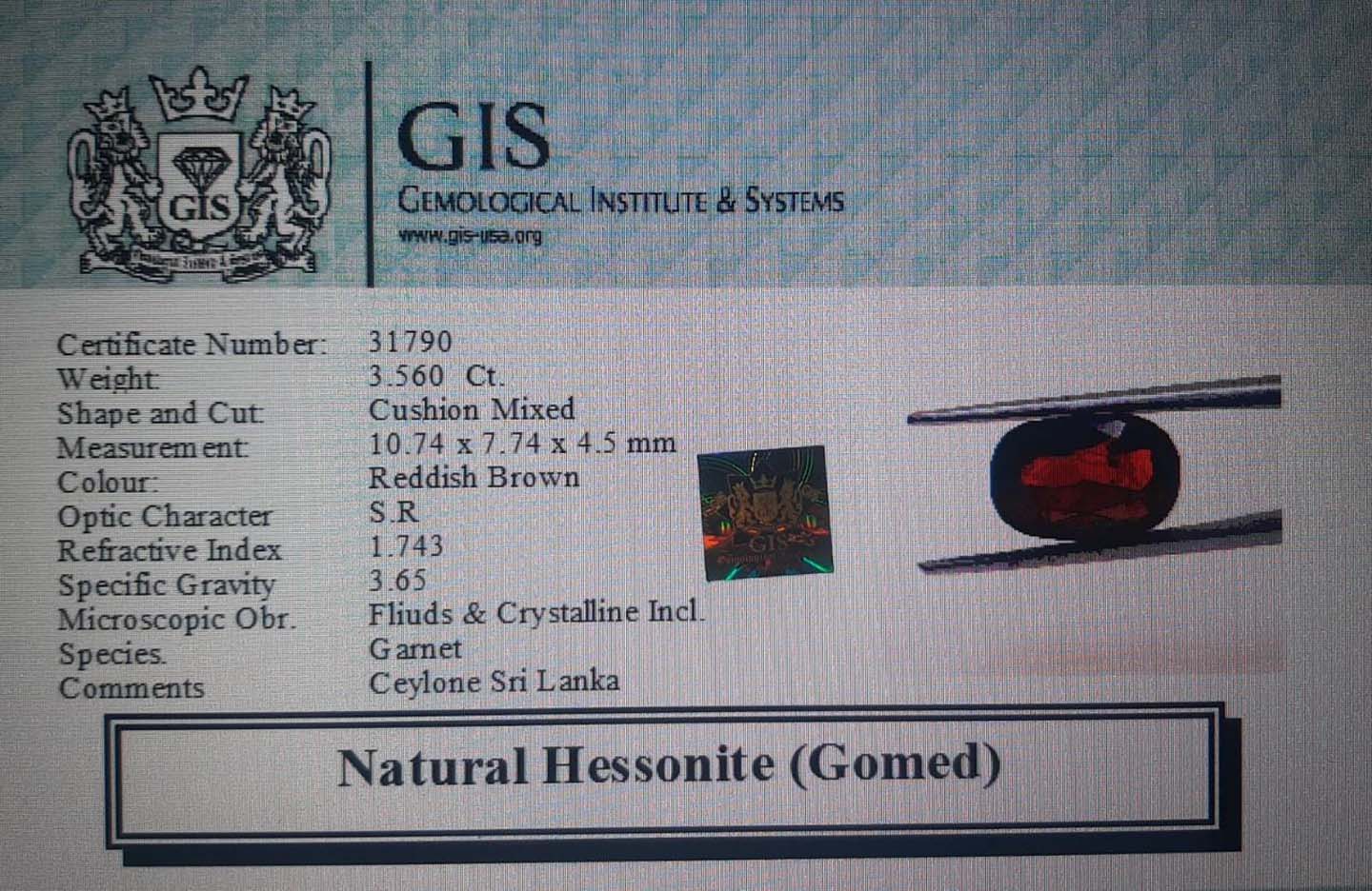 Hessonite (Gomed) 3.56 Ct.
