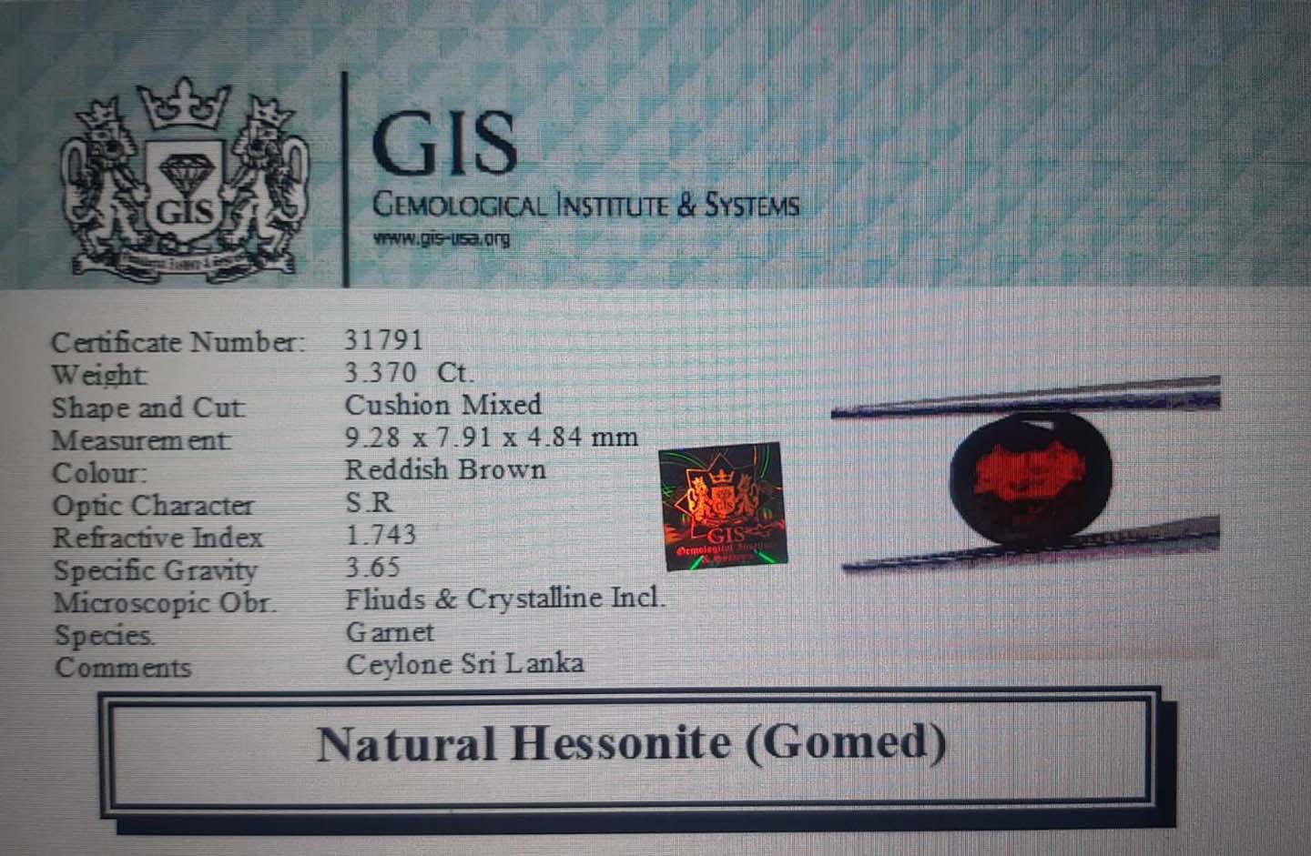 Hessonite (Gomed) 3.37 Ct.