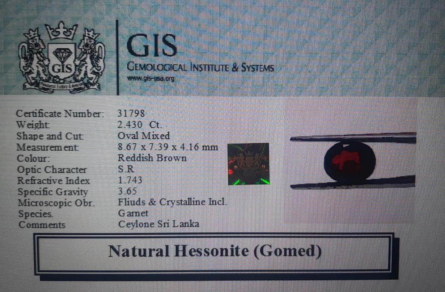 GMD4187 4 Hessonite (Gomed) 2.43 Ct.