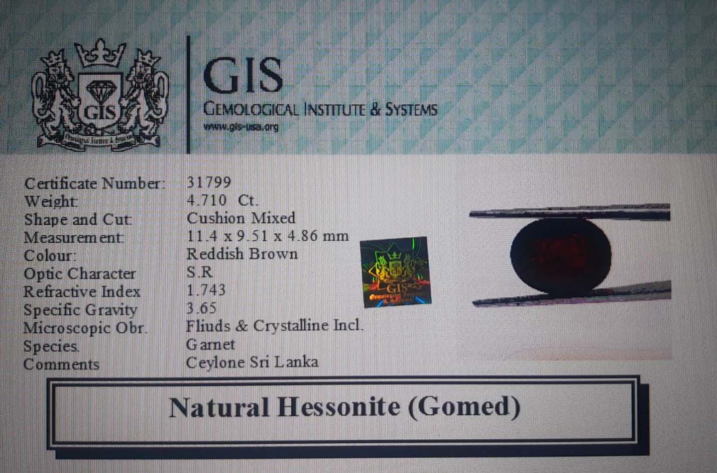 Hessonite (Gomed) 4.71 Ct.