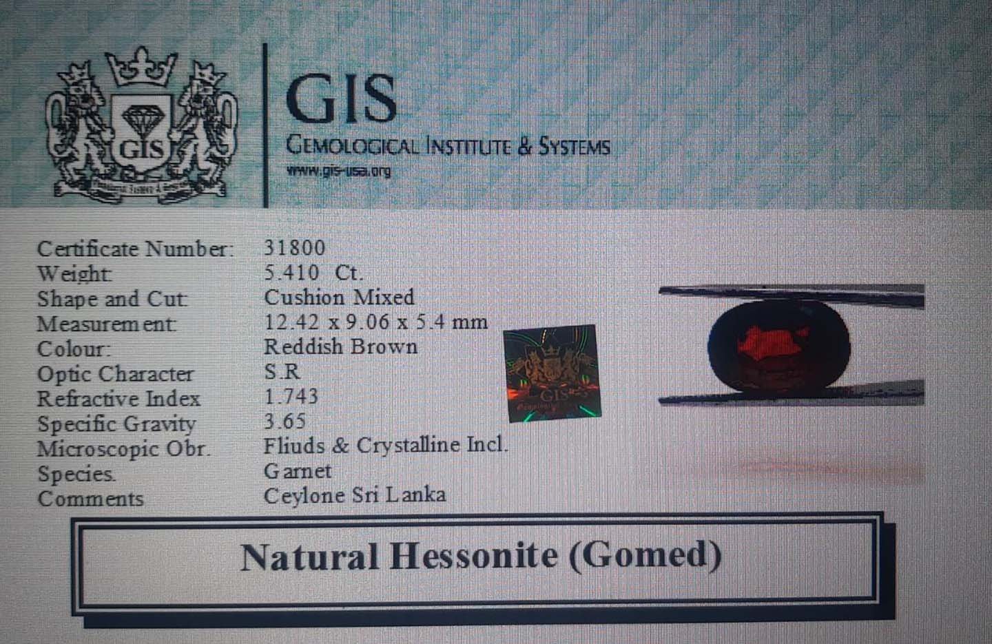 GMD4189 4 Hessonite (Gomed) 5.41 Ct.