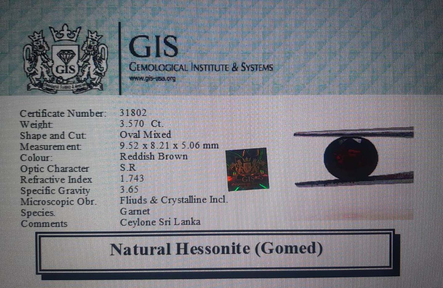 Hessonite (Gomed) 3.57 Ct.