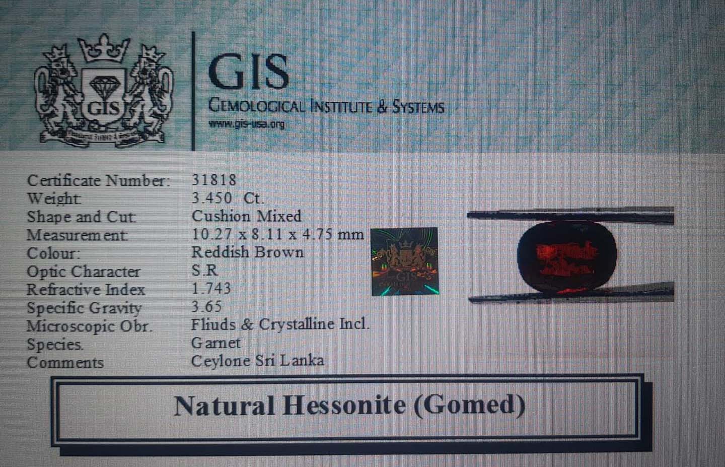 Hessonite (Gomed) 3.45 Ct.