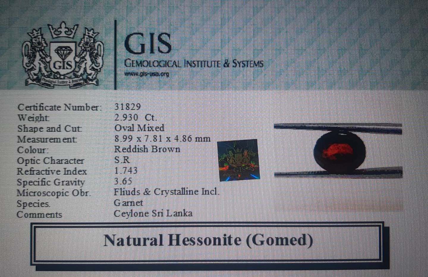 Hessonite (Gomed) 2.93 Ct.