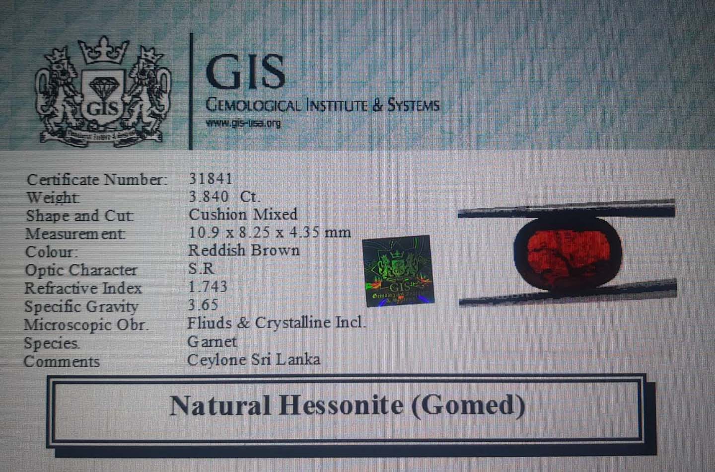 Hessonite (Gomed) 3.84 Ct.