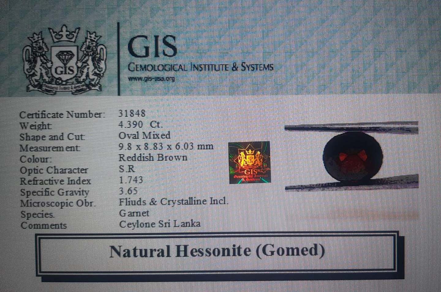 Hessonite (Gomed) 4.39 Ct.