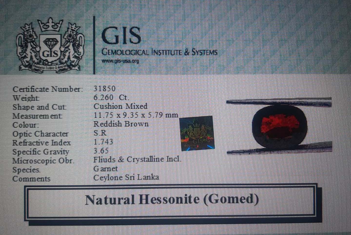 GMD4239 4 Hessonite (Gomed) 6.26 Ct.