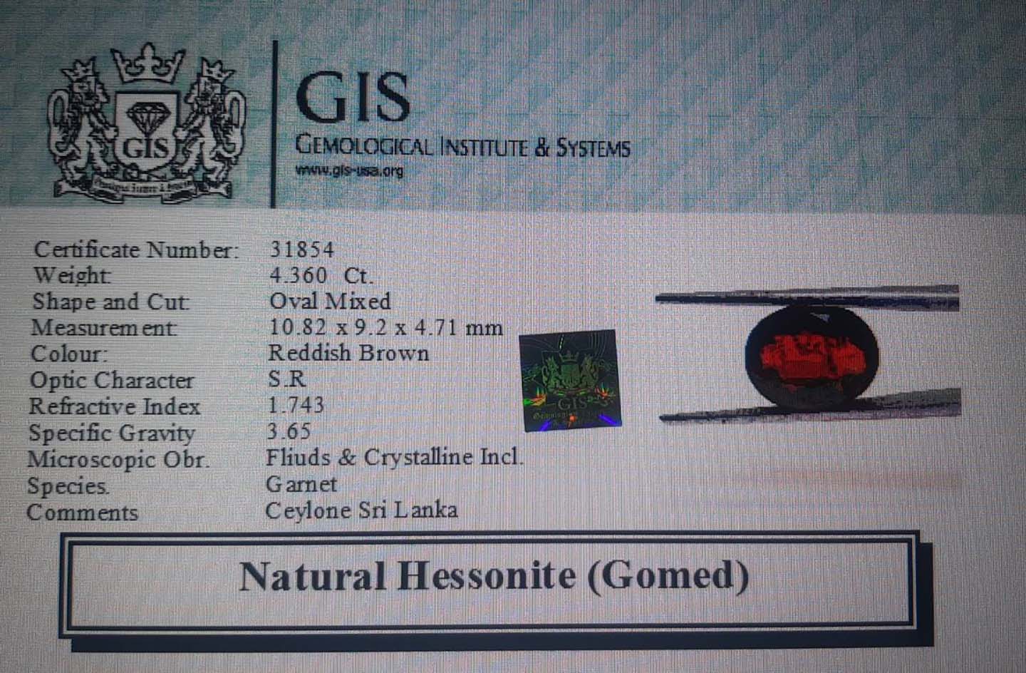 Hessonite (Gomed) 4.36 Ct.