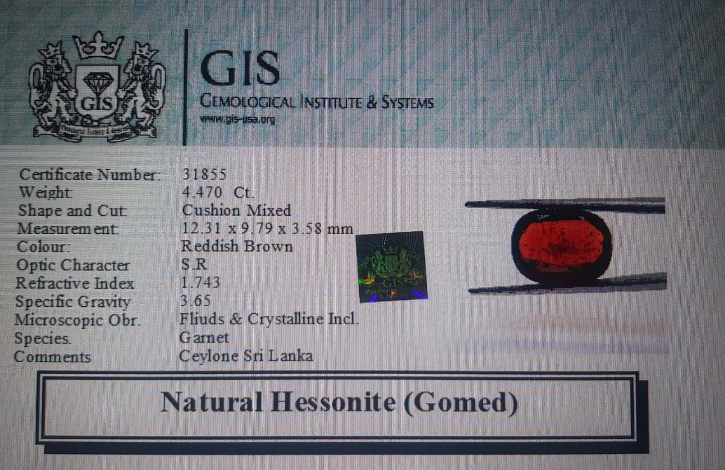 GMD4244 4 Hessonite (Gomed) 4.47 Ct.