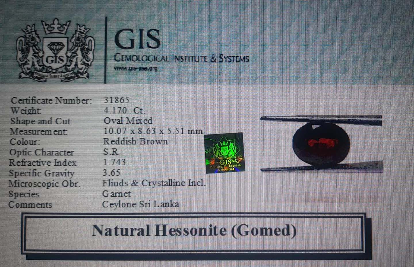 GMD4254 4 Hessonite (Gomed) 4.17 Ct.