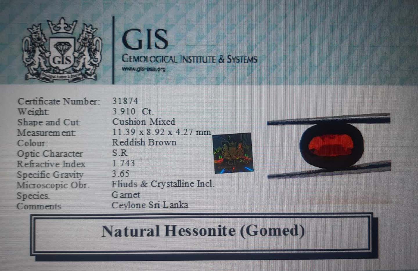 GMD4263 4 Hessonite (Gomed) 3.91 Ct.