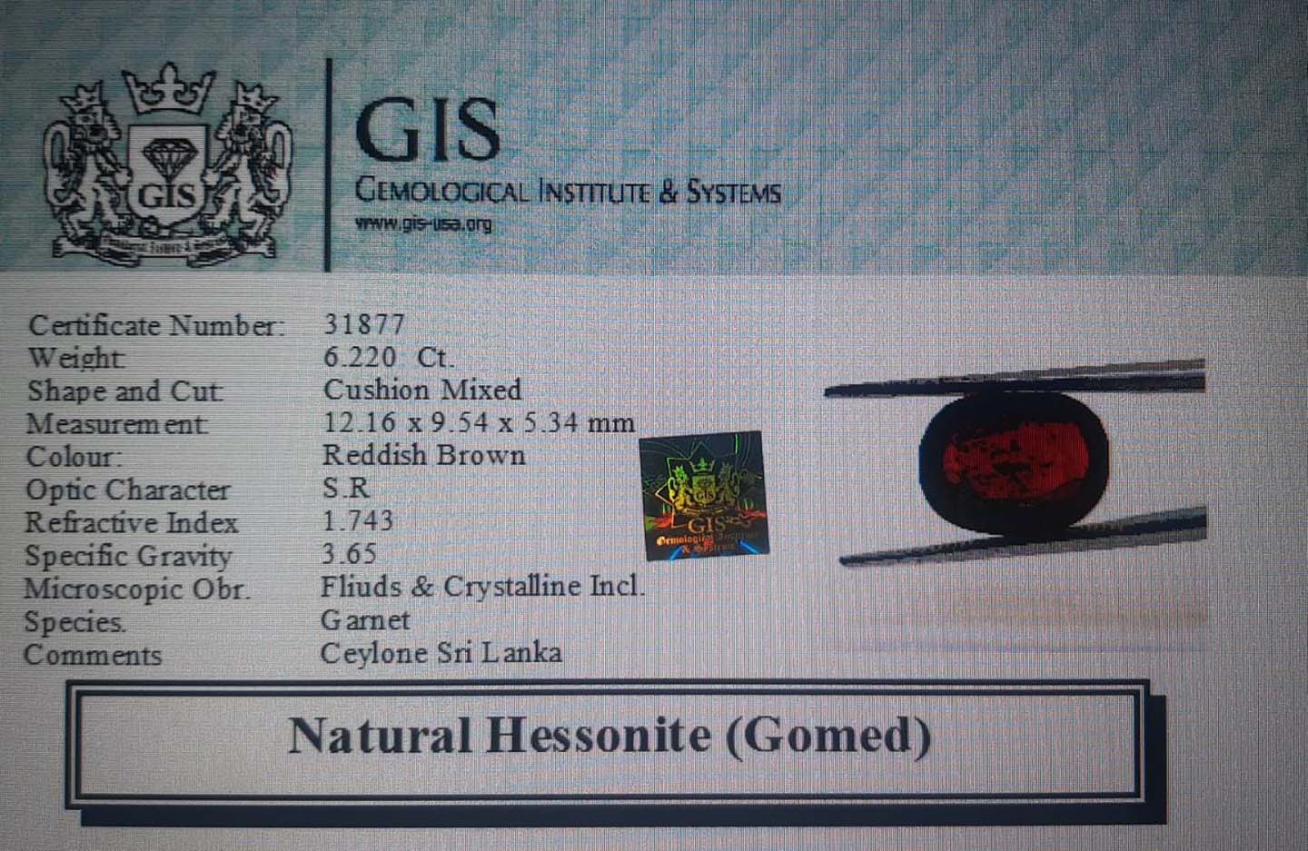Hessonite (Gomed) 6.22 Ct.