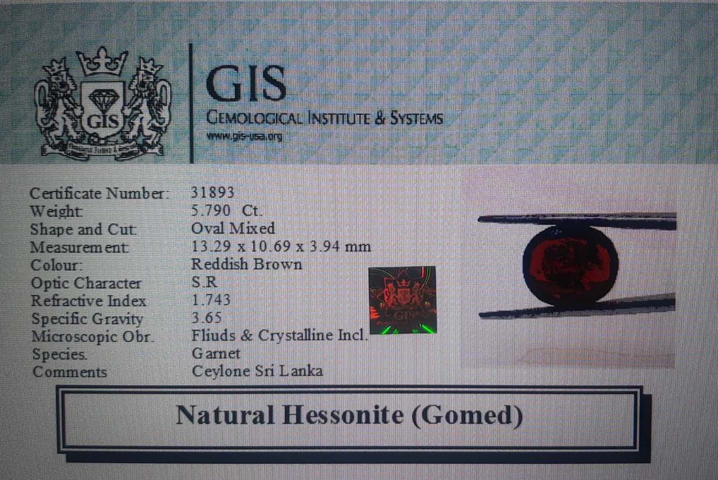 GMD4282 4 Hessonite (Gomed) 5.79 Ct.