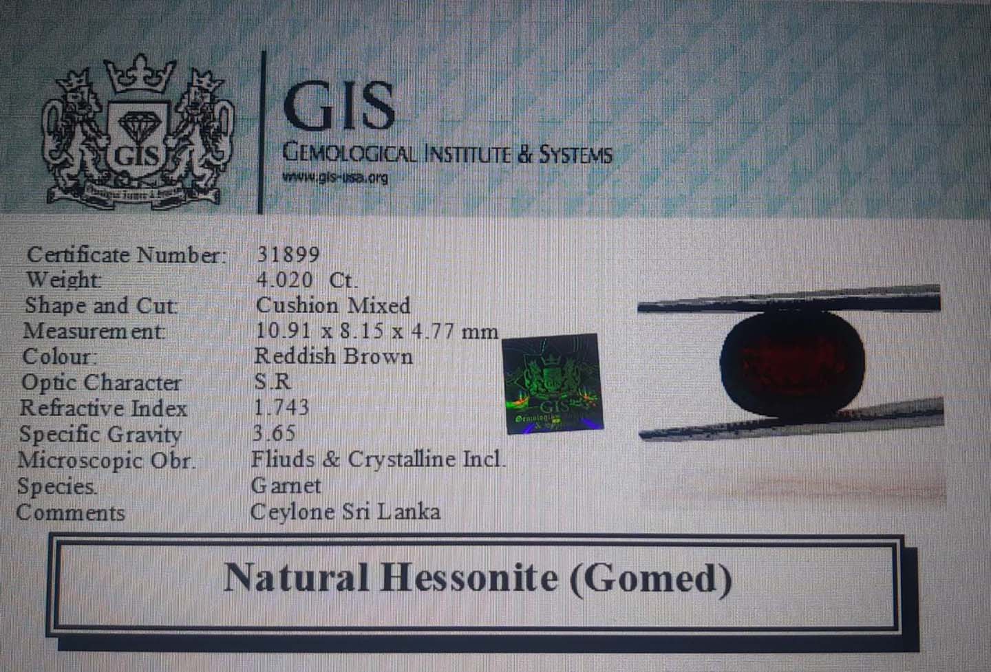 GMD4288 4 Hessonite (Gomed) 4.02 Ct.