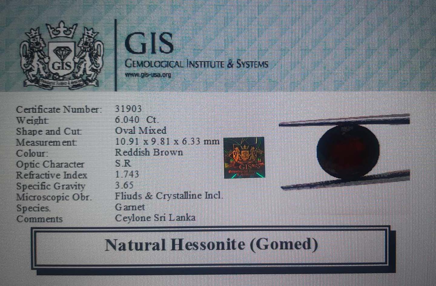 GMD4292 4 Hessonite (Gomed) 6.04 Ct.