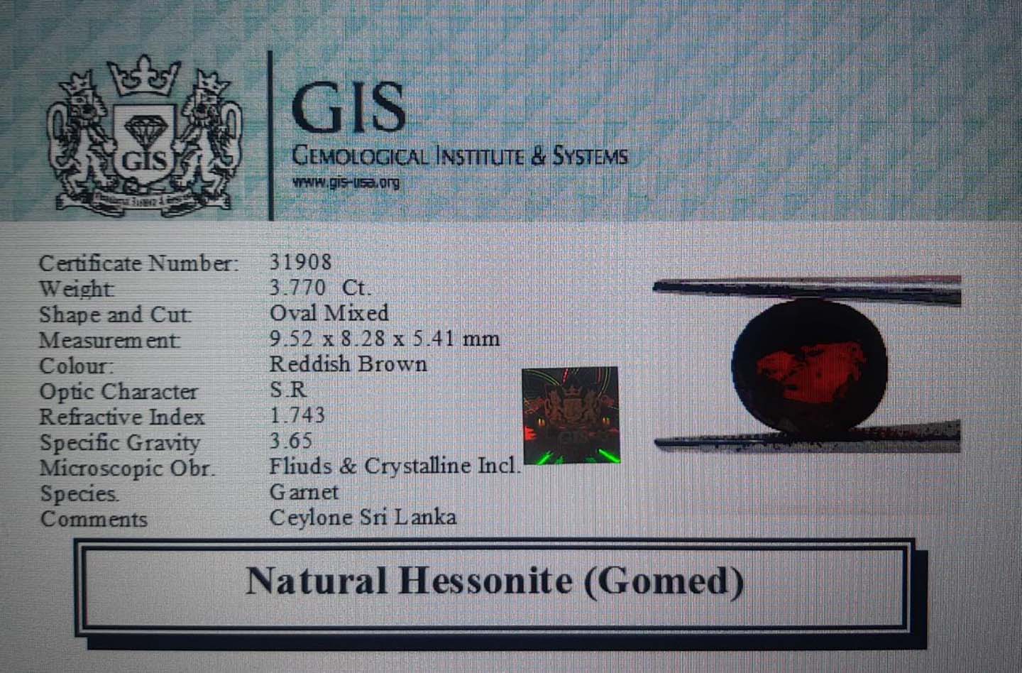 GMD4297 4 Hessonite (Gomed) 3.77 Ct.