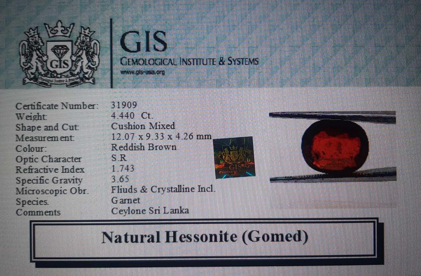 GMD4298 4 Hessonite (Gomed) 4.44 Ct.