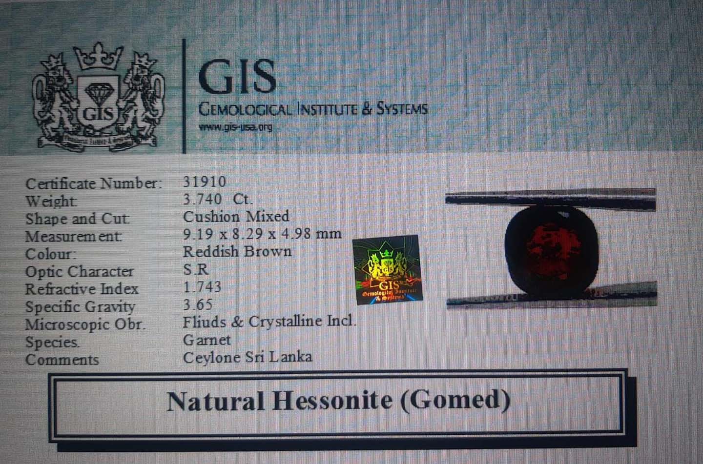 GMD4299 4 Hessonite (Gomed) 3.74 Ct.