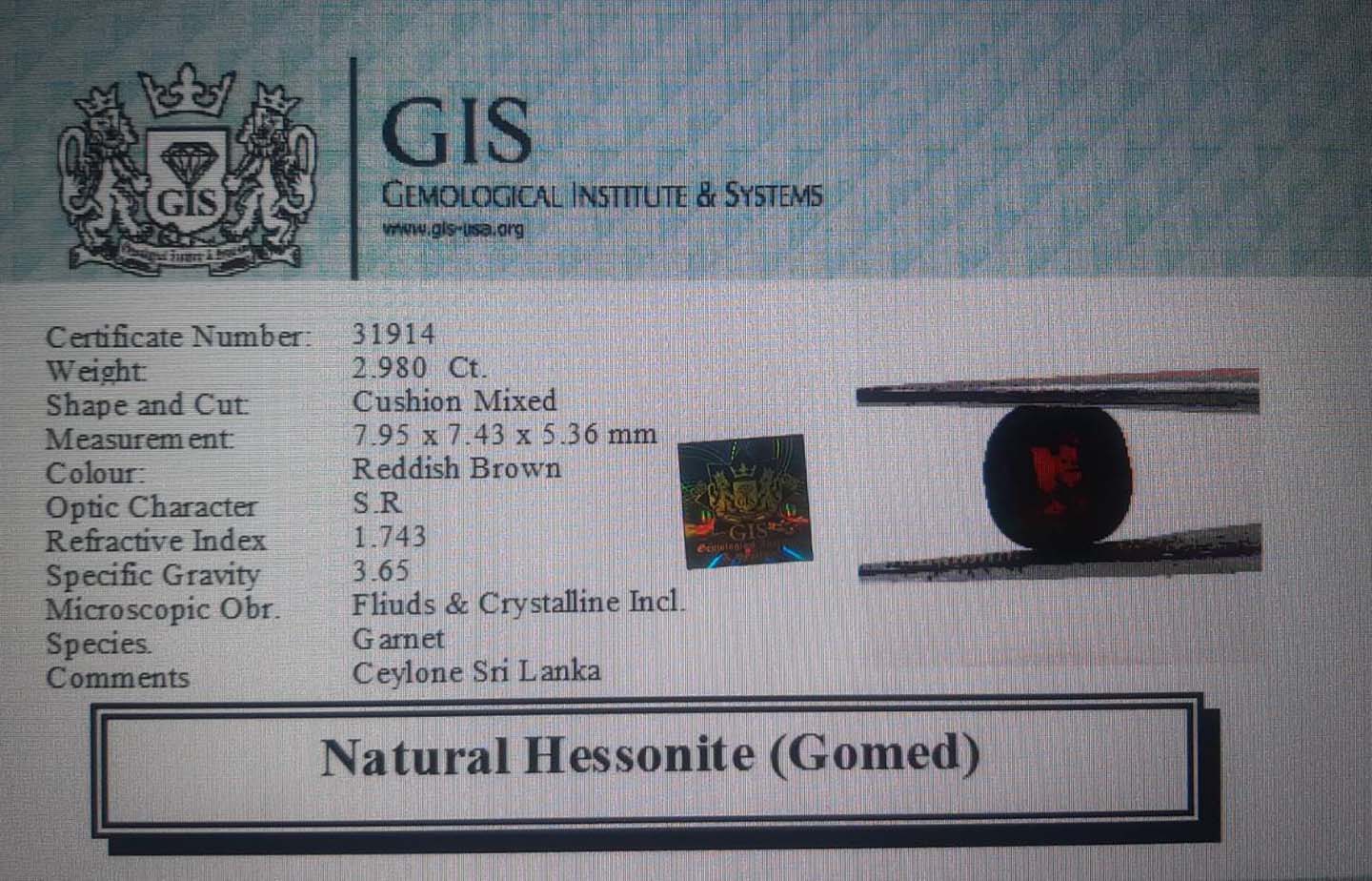 Hessonite (Gomed) 2.98 Ct.