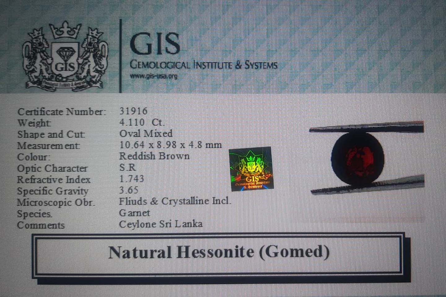 GMD4305 4 Hessonite (Gomed) 4.11 Ct.