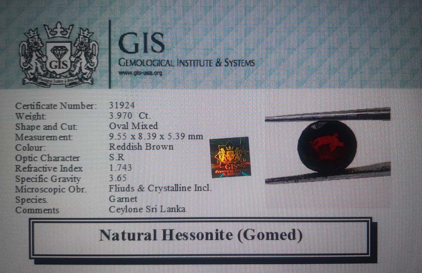 Hessonite (Gomed) 3.97 Ct. 5 GMD4313 4 Hessonite (Gomed) 3.97 Ct.