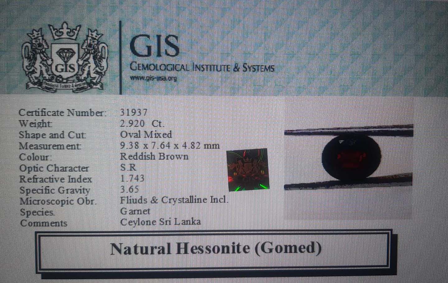 GMD4326 4 Hessonite (Gomed) 2.92 Ct.