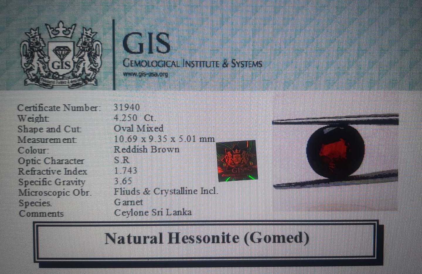 GMD4329 4 Hessonite (Gomed) 4.25 Ct.