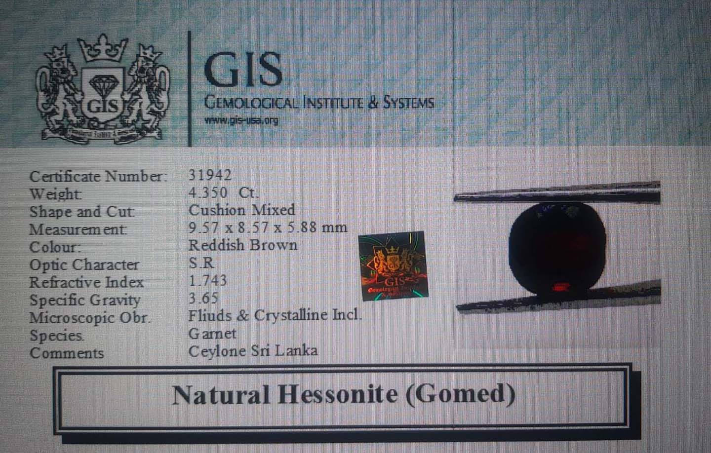 GMD4331 4 Hessonite (Gomed) 4.35 Ct.