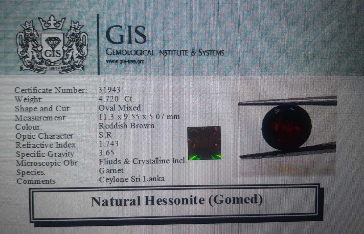 GMD4332 4 Hessonite (Gomed) 4.72 Ct.