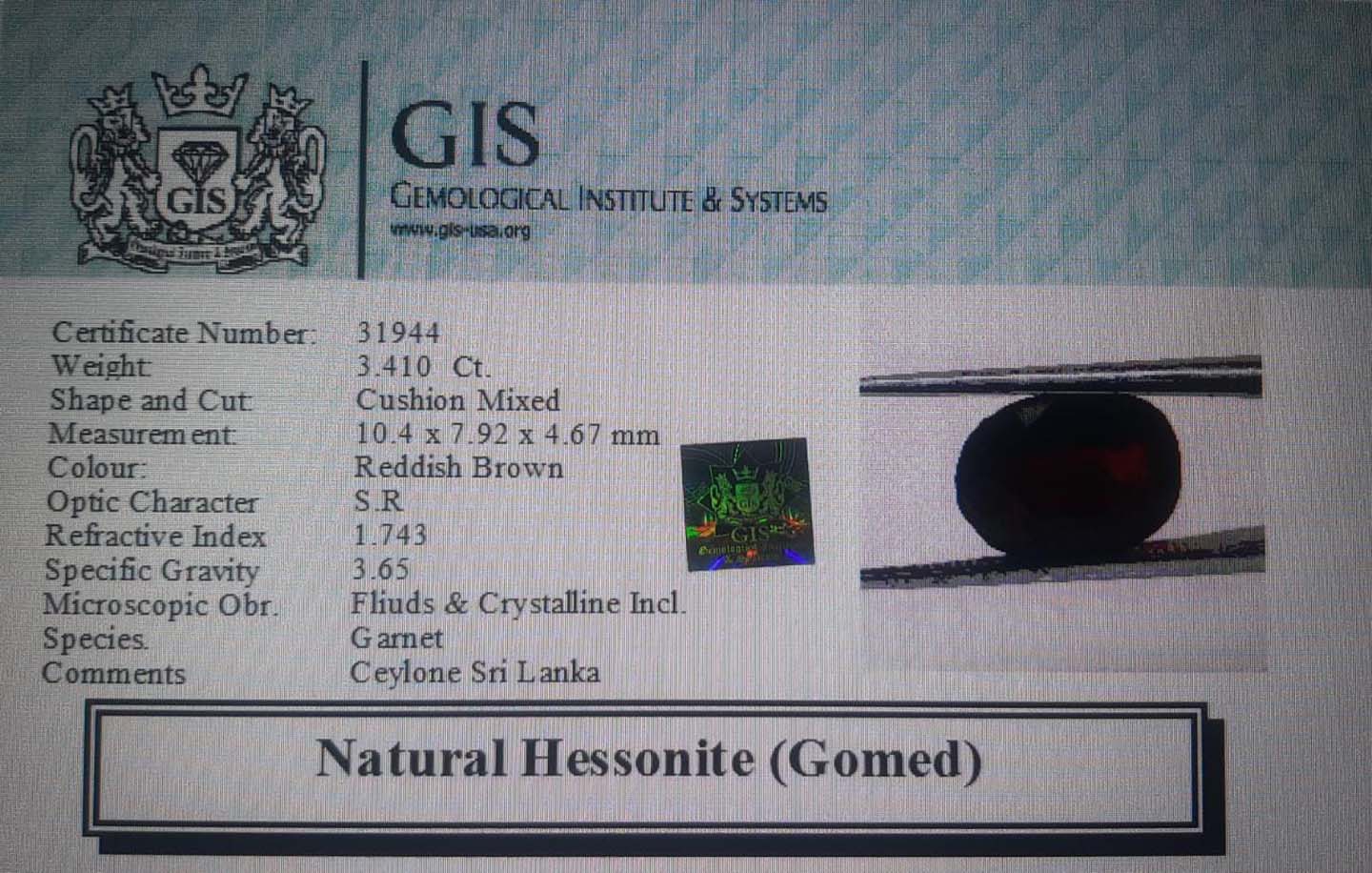 GMD4333 4 Hessonite (Gomed) 3.41 Ct.