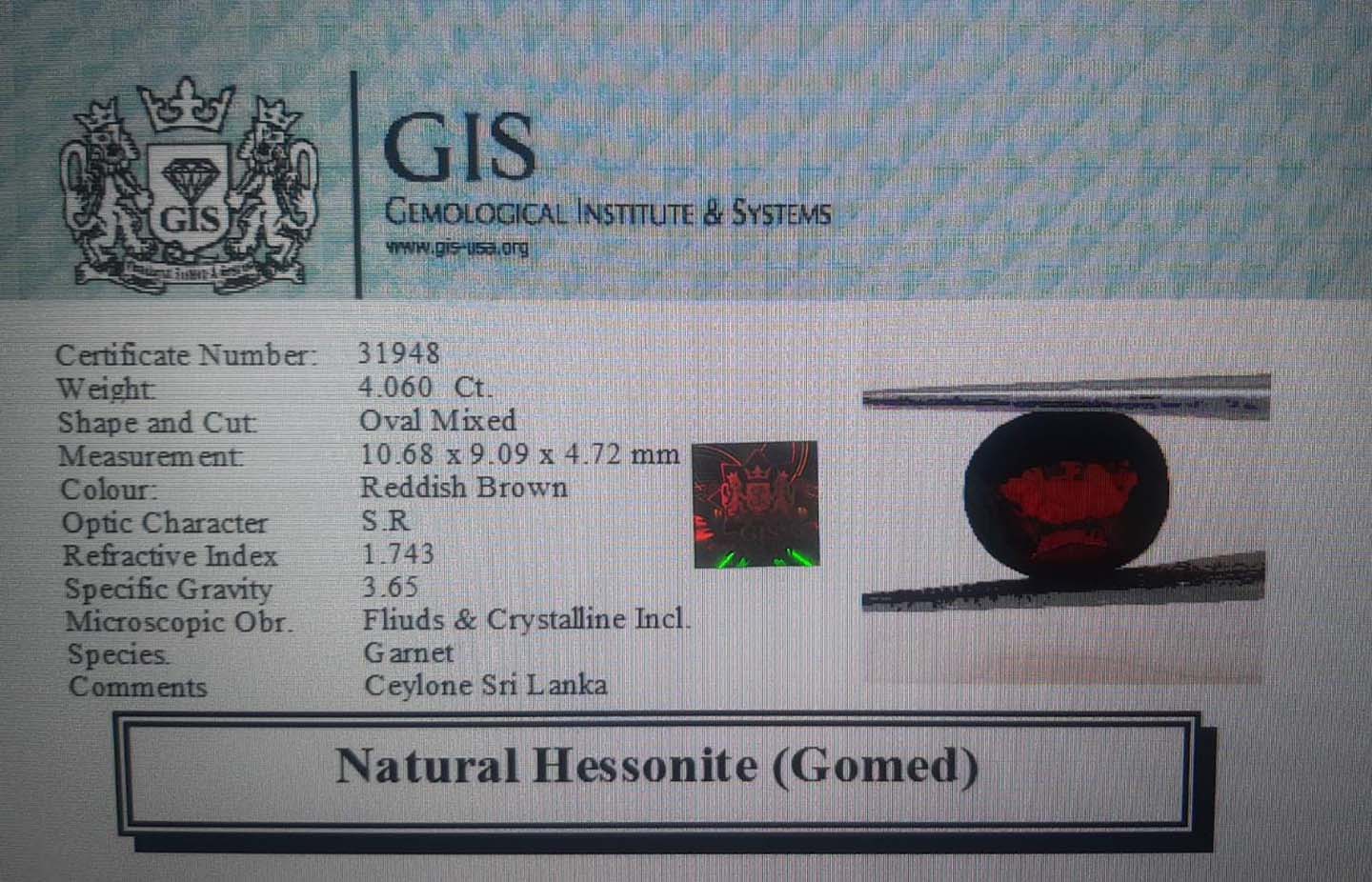 GMD4337 4 Hessonite (Gomed) 4.06 Ct.