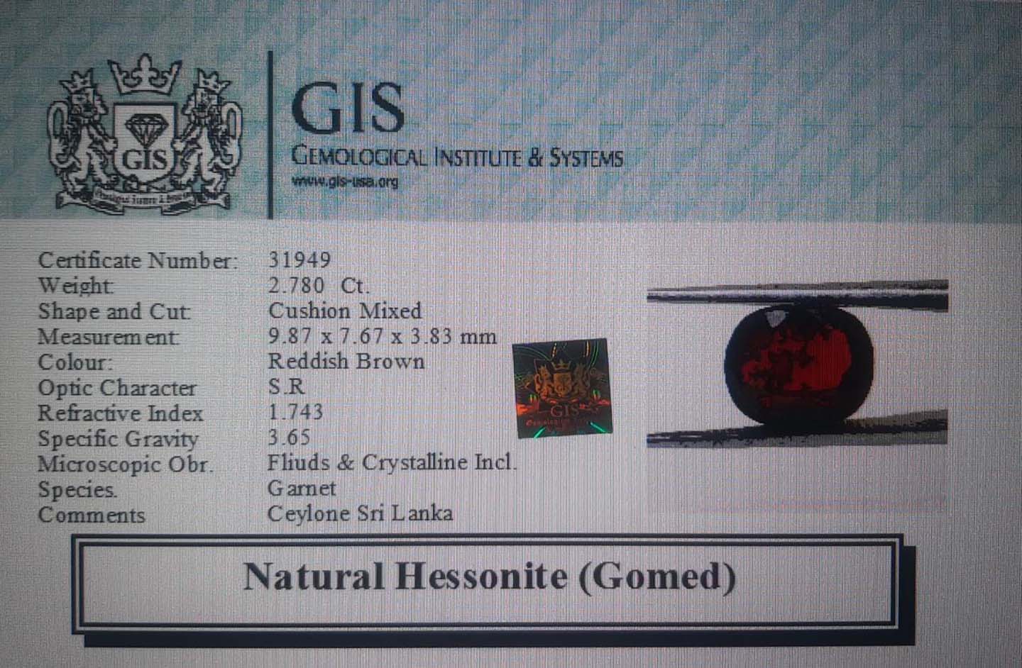 GMD4338 4 Hessonite (Gomed) 2.78 Ct.