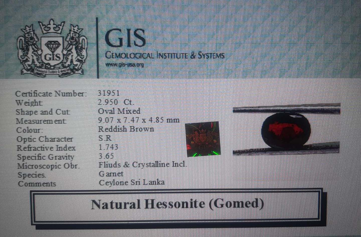 GMD4340 4 Hessonite (Gomed) 2.95 Ct.