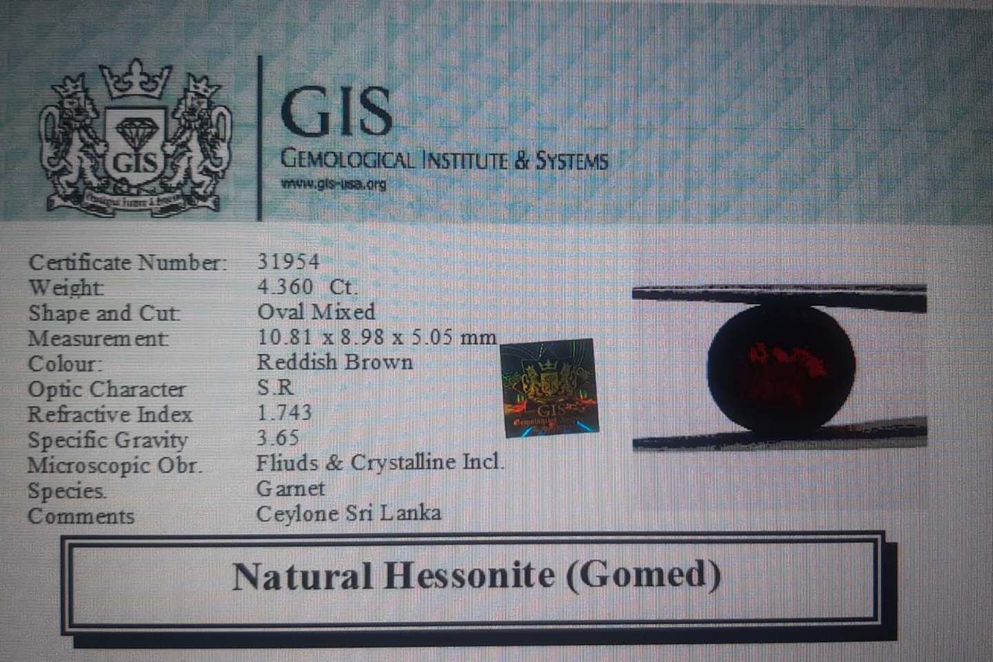 GMD4343 4 Hessonite (Gomed) 4.36 Ct.