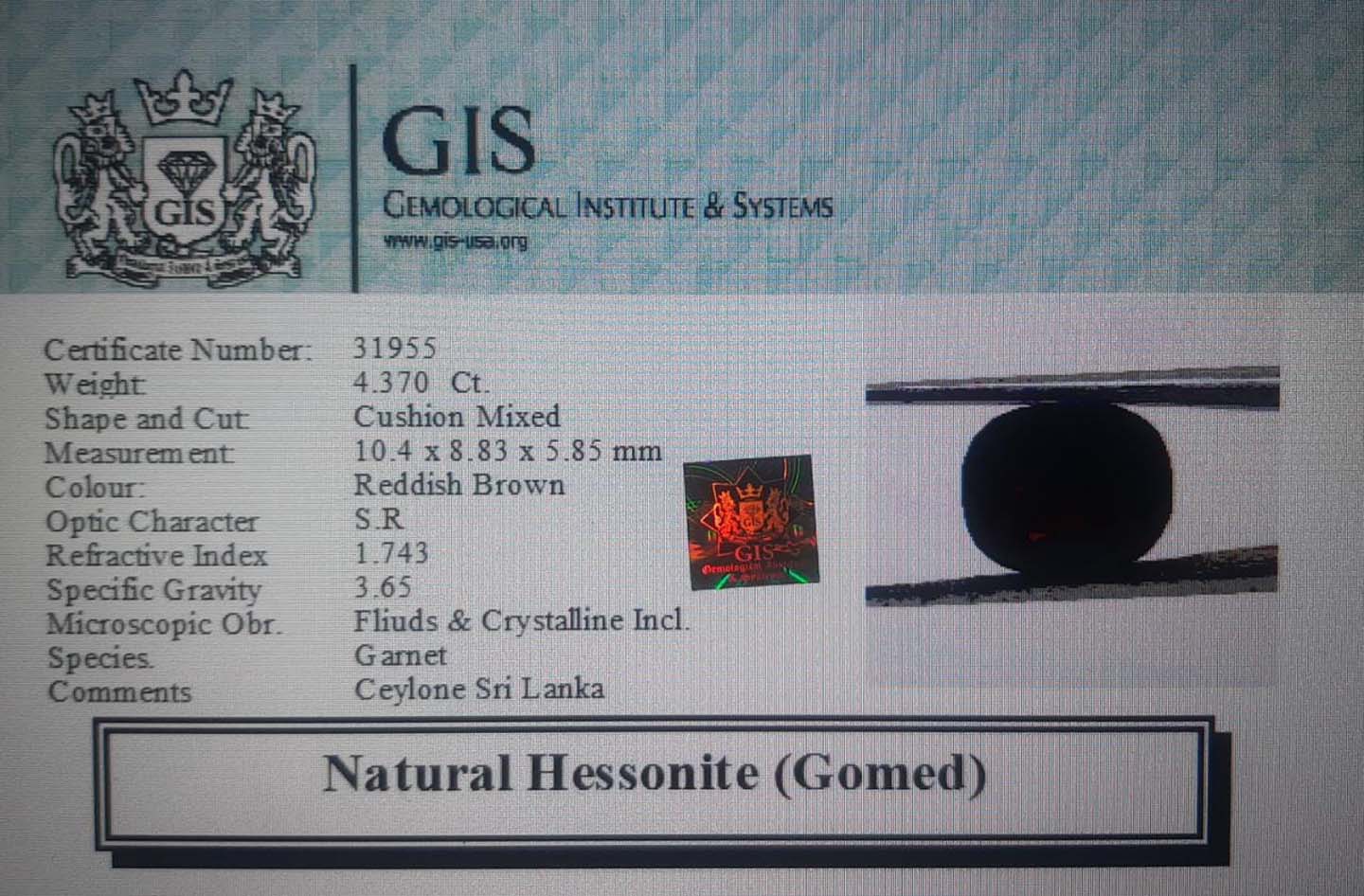 GMD4344 4 Hessonite (Gomed) 4.37 Ct.