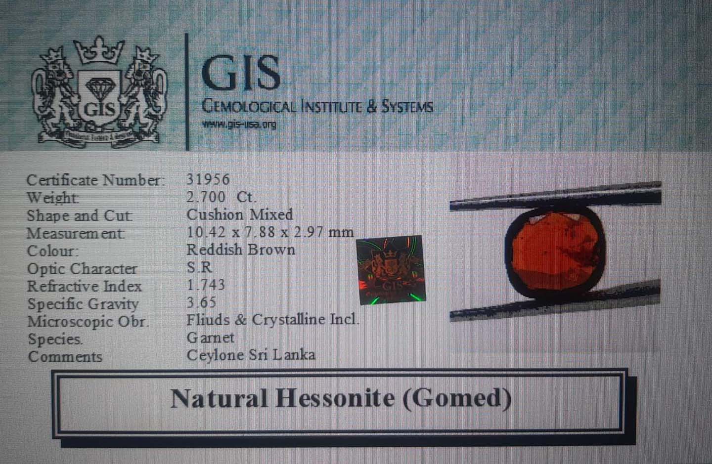 GMD4345 4 Hessonite (Gomed) 2.7 Ct.