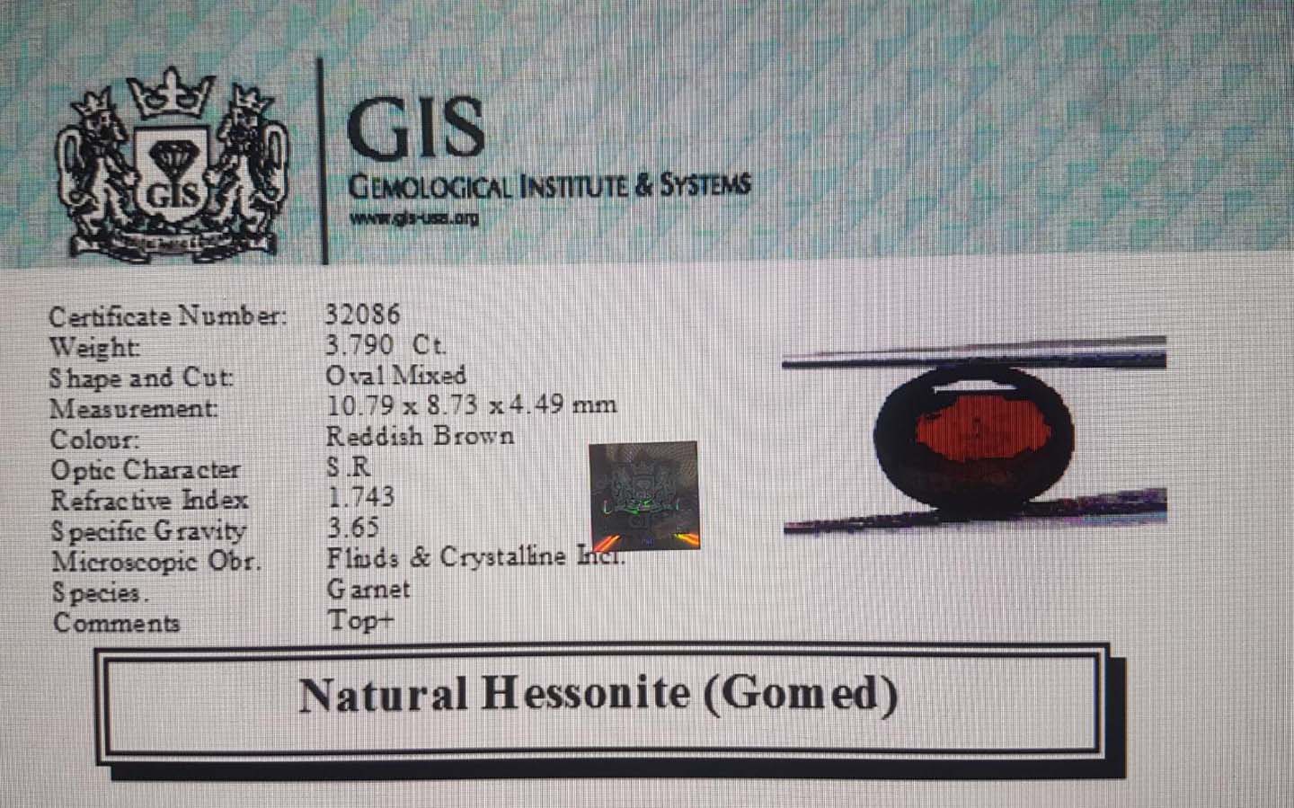 Hessonite (Gomed) 3.79 Ct.