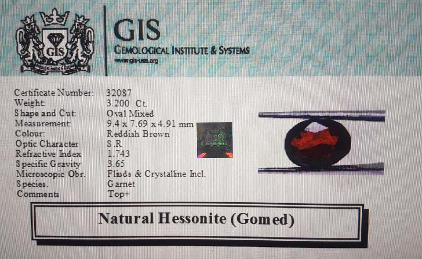 Hessonite (Gomed) 3.2 Ct.