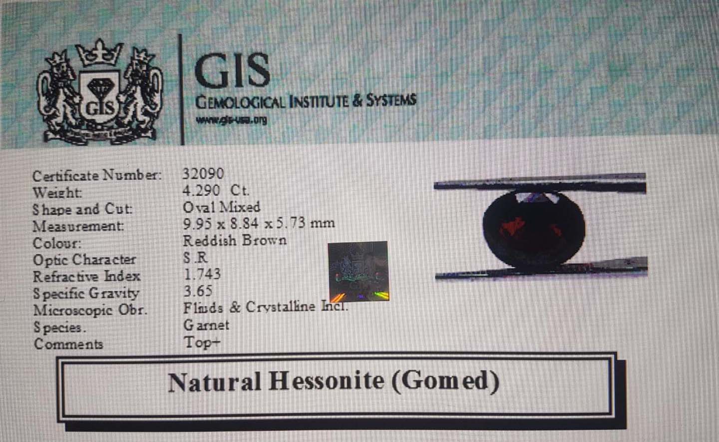 Hessonite (Gomed) 4.29 Ct.