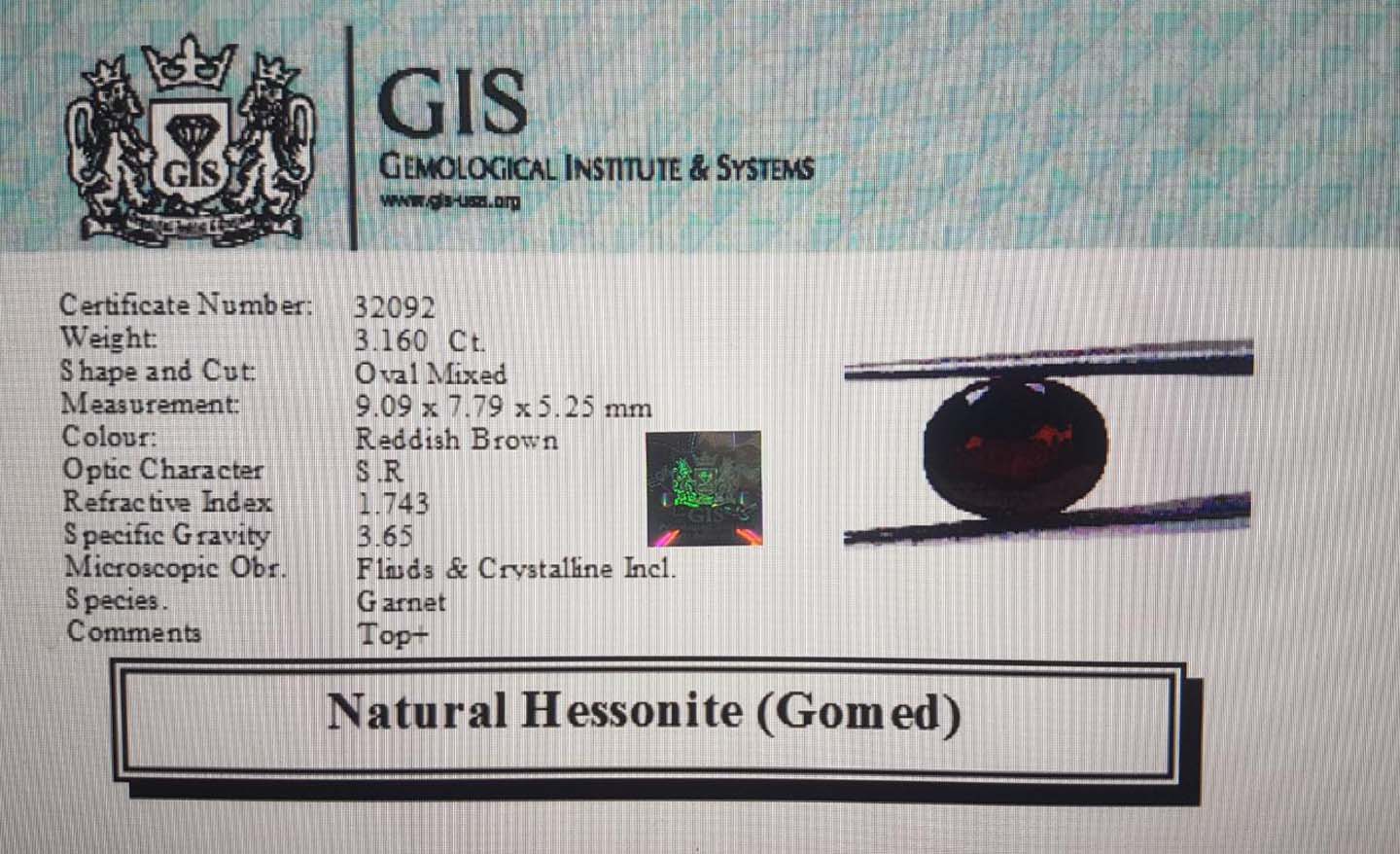 Hessonite (Gomed) 3.16 Ct.