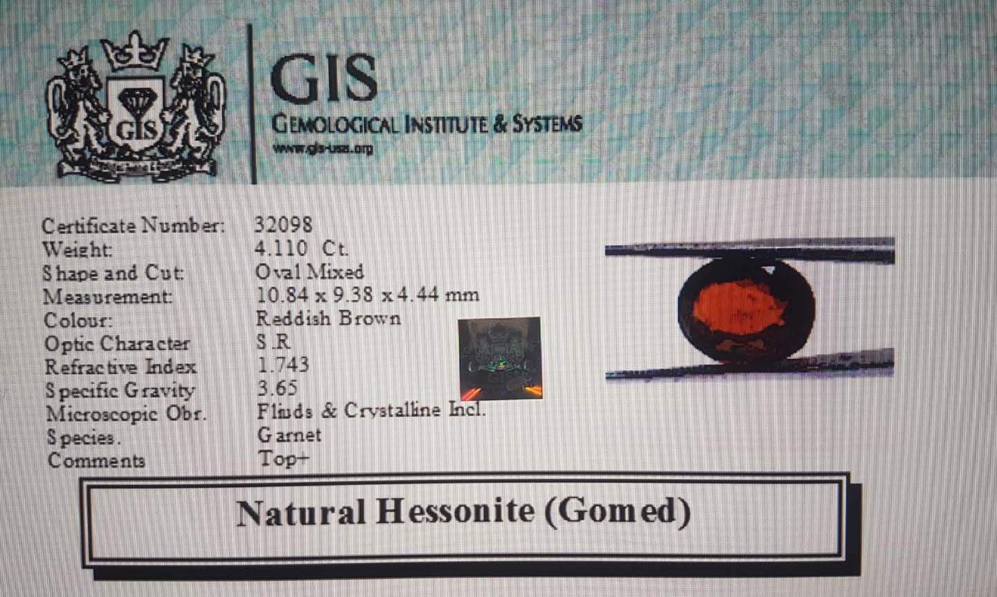 GMD4363 4 Hessonite (Gomed) 4.11 Ct.