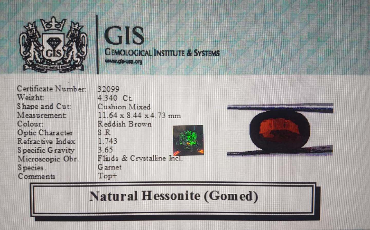 Hessonite (Gomed) 4.34 Ct.