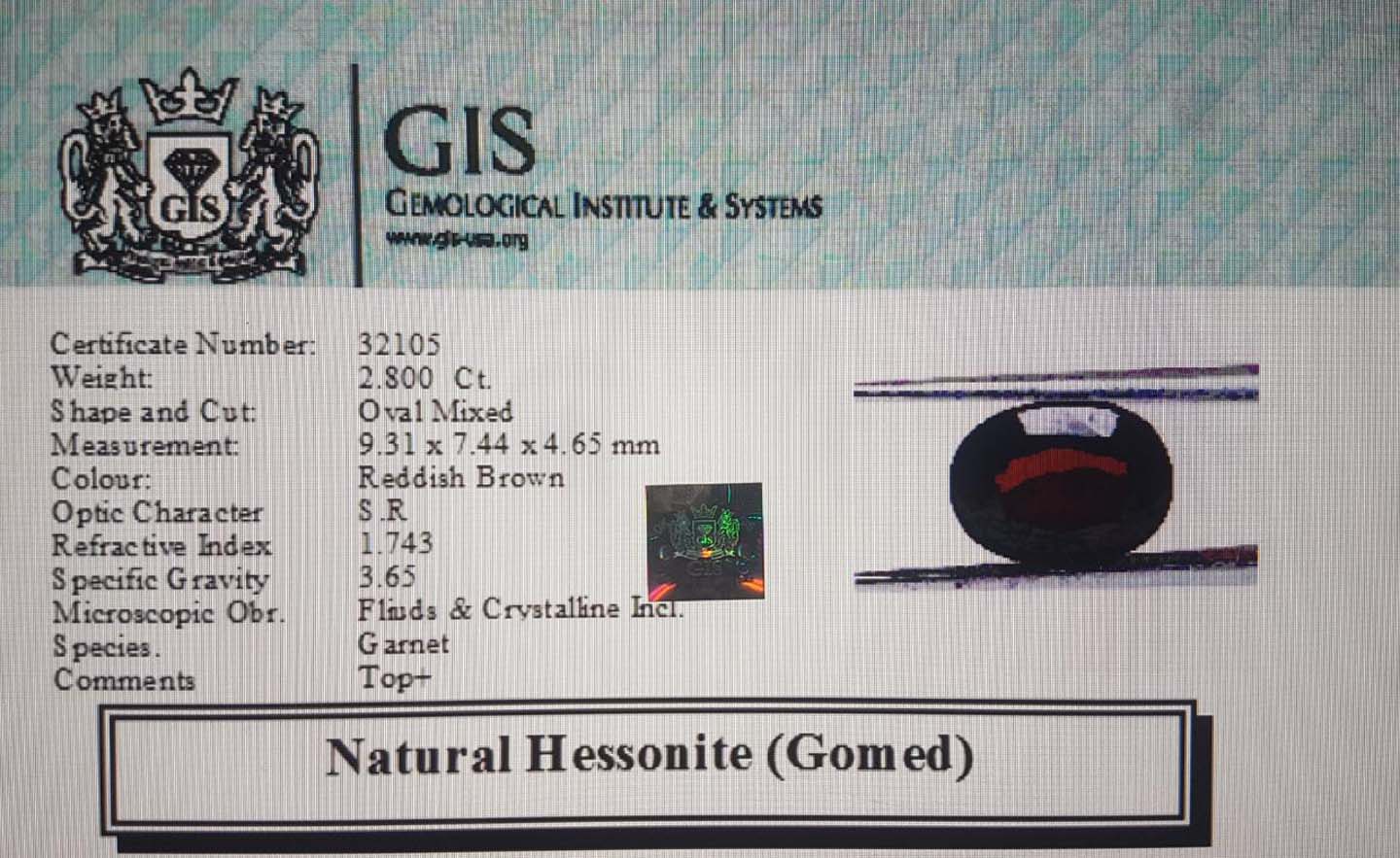 Hessonite (Gomed) 2.8 Ct.
